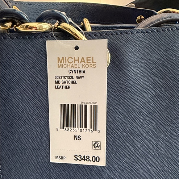 Michael Kors Navy Blue Satchel with Gold Accents - Picture 5 of 9
